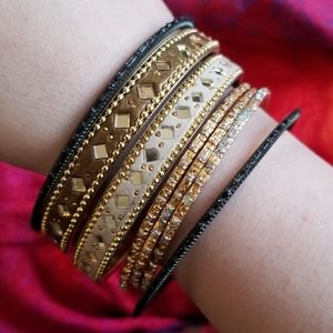 Bangle bracelet bundle gold tone black with mirrors